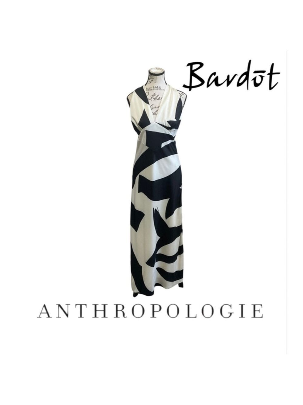 Anthropologie Bardot Citron Black Cream Abstract Halter Midi Dress - Picture 4 of 16